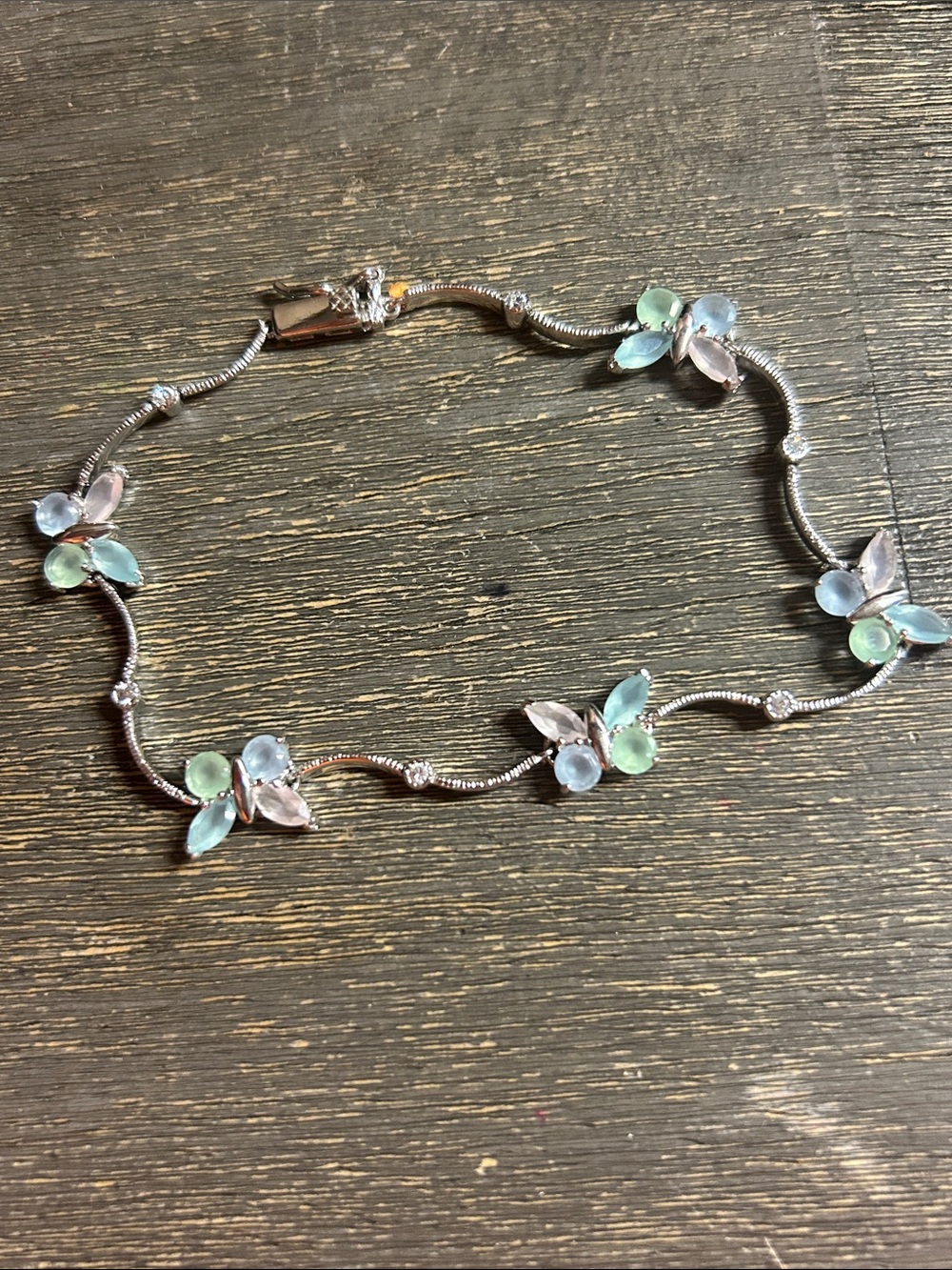 Delicate Pastel Butterfly Sterling Silver Bracelet